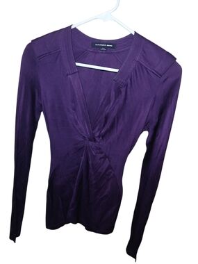 Alexander Wang Purple Long-Sleeve Twist Front Top W/ Banded Backside Accent Sz 2